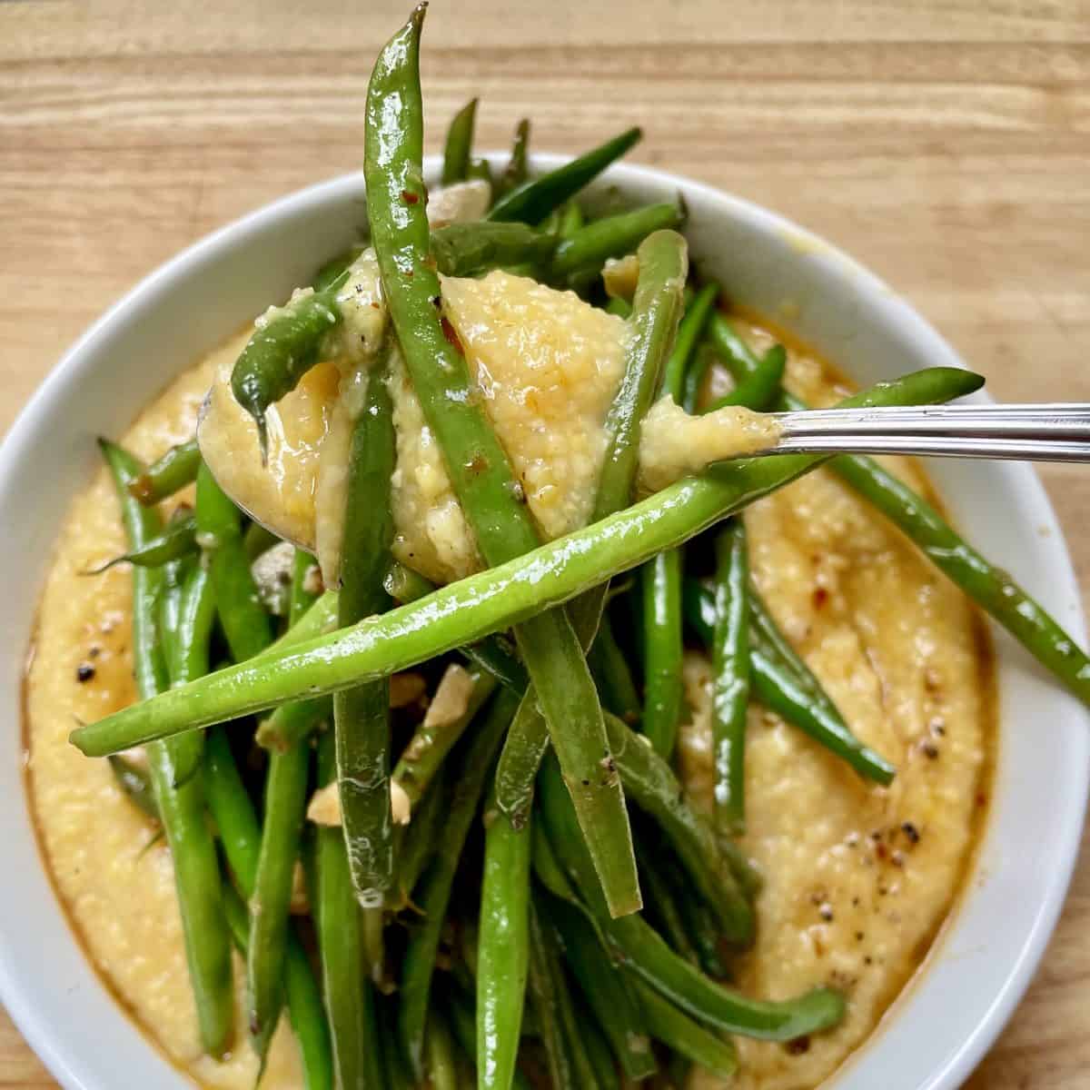 Miso Polenta with Green Beans