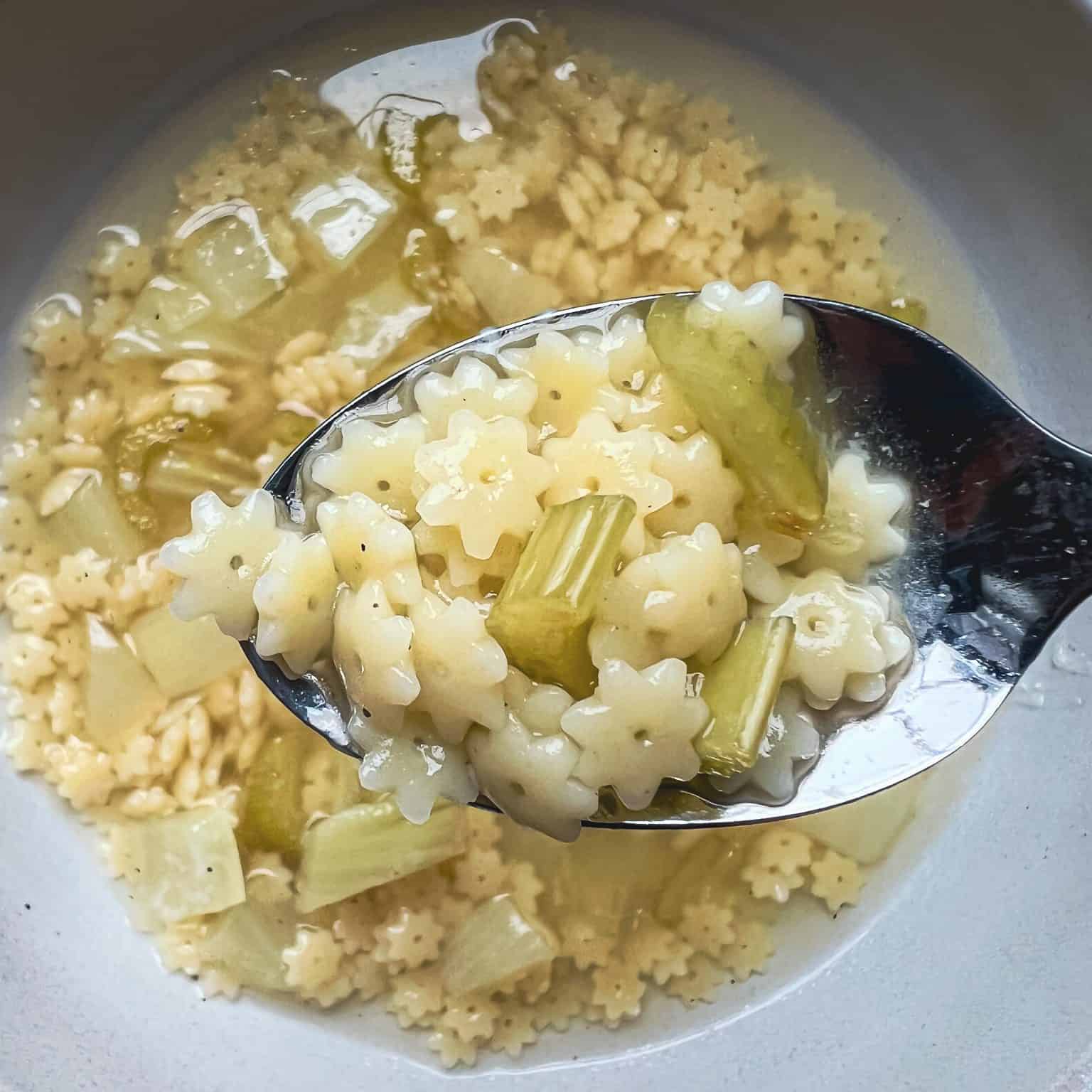 pastina soup on spoon